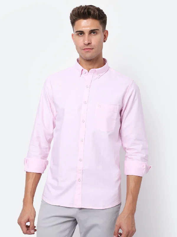 Cantabil Cotton Self Design Pink Full Sleeve Casual Shirt for Men with Pocket