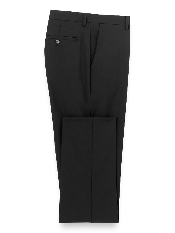 Wool Stretch Bengaline Flat Front Suit Pants - Black