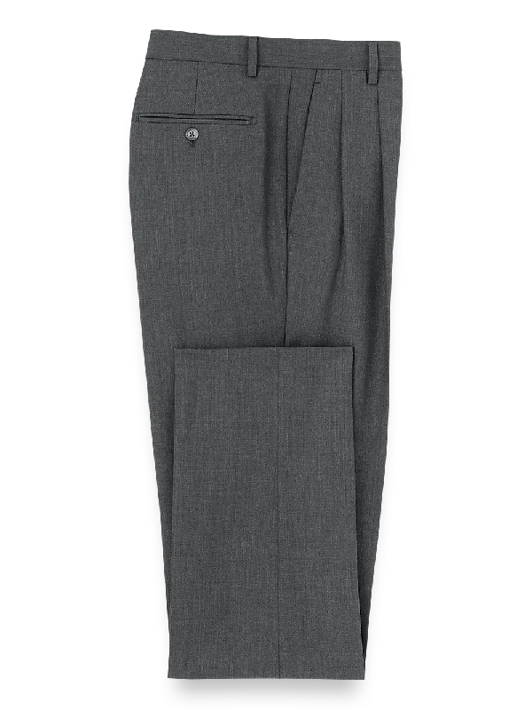 Wool Stretch Bengaline Pleated Suit Pants - Grey