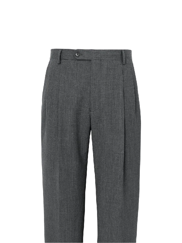 Wool Stretch Bengaline Pleated Suit Pants - Grey